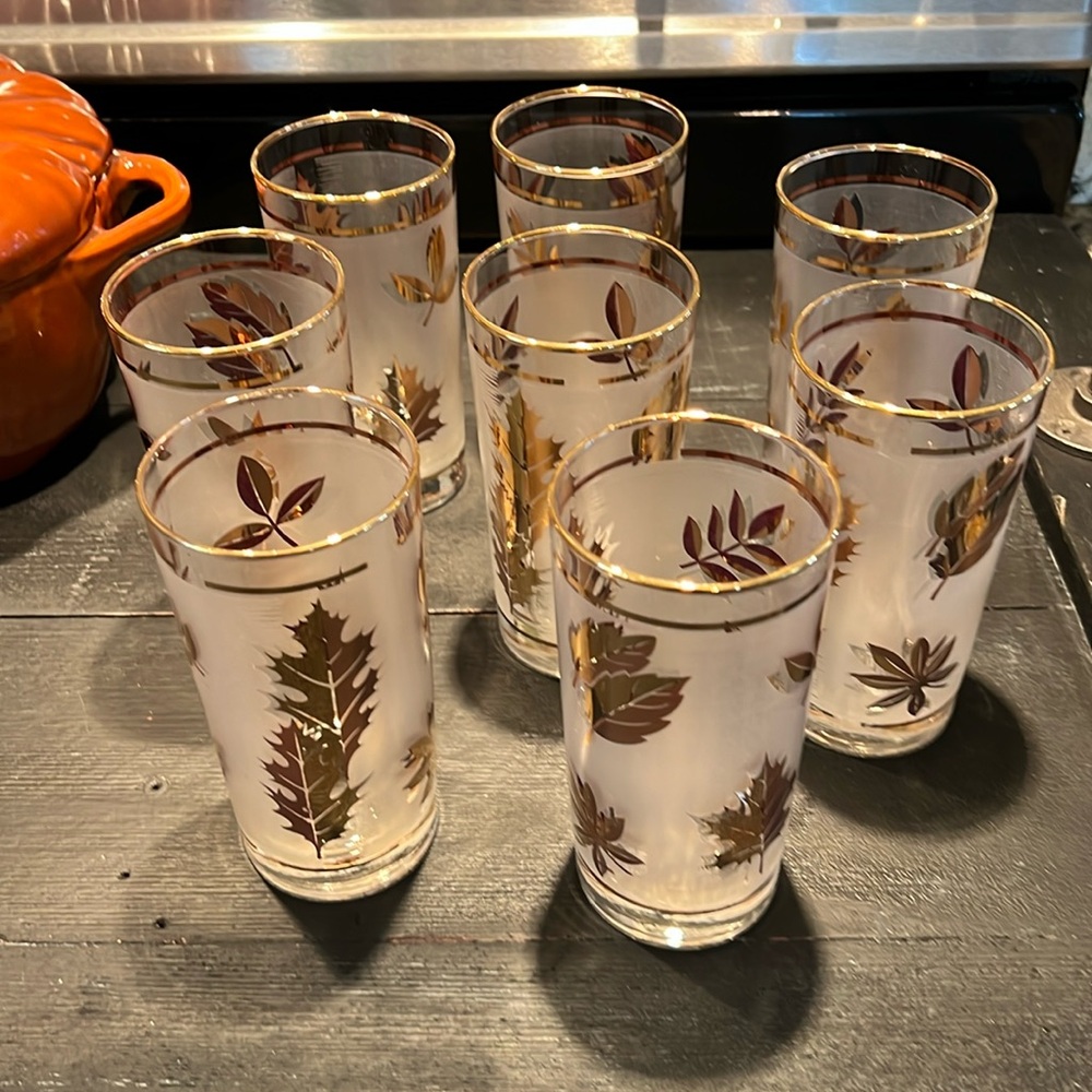 MCM 8 Libby 22k Gold Leaf Tumbler Vintage